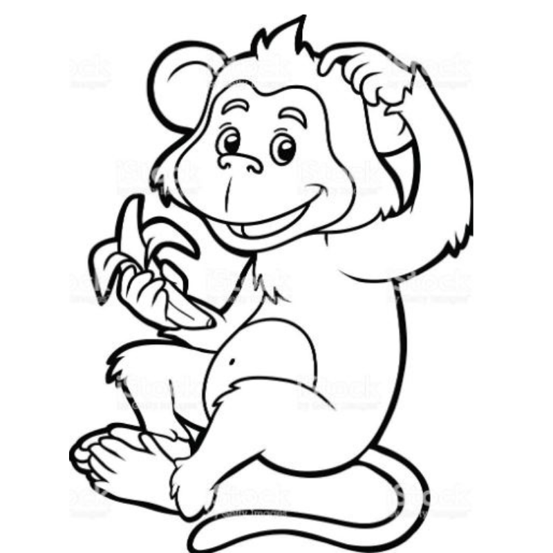 Tô màu khỉ đang ăn chuối trong sách tô màu