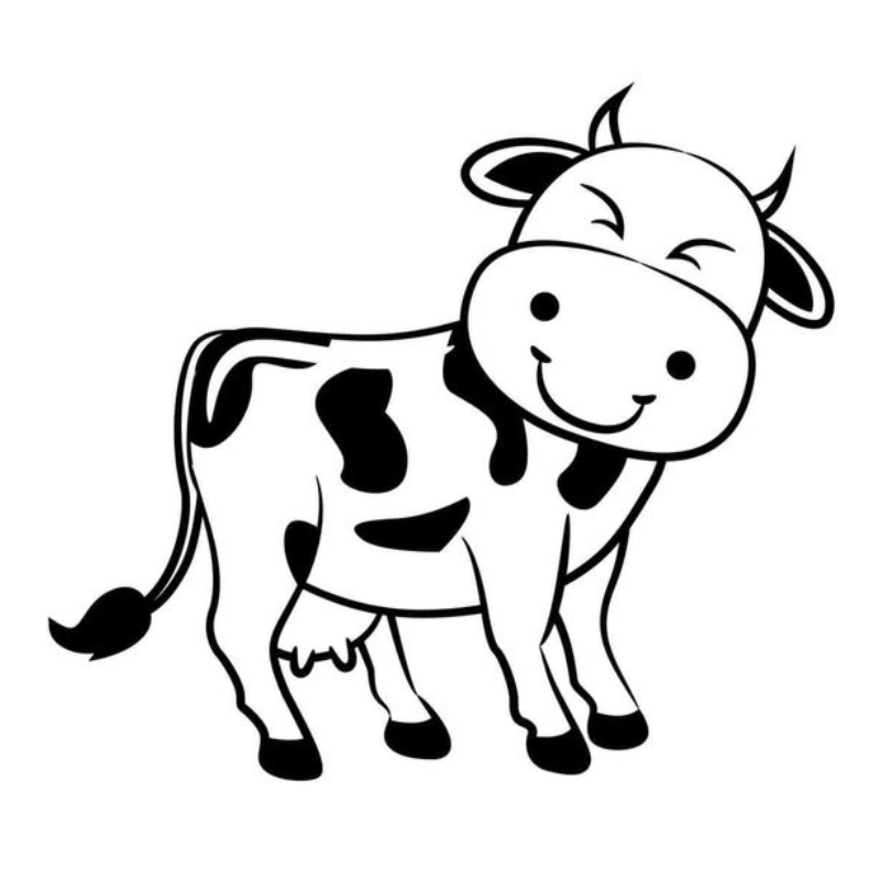 tô màu của con bò sữa đang gặm cỏ trên đồng xanh