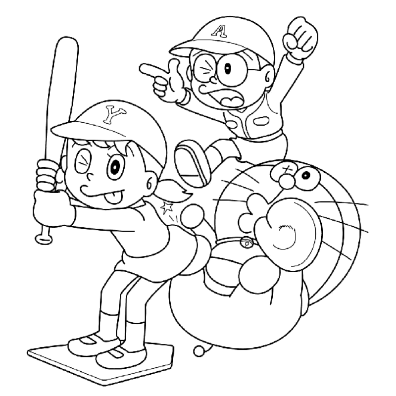 tranh to màu Nobita và Doremon chơi trò chơi trốn tìm